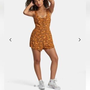 RVCA Romper Brown and Orange Floral Print Women’s Size Large Boho